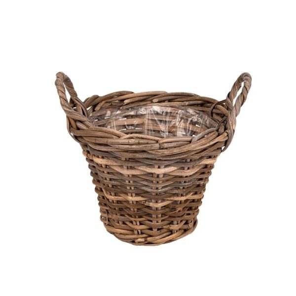 hasított rattan kaspó két füllel barna 25x19/24