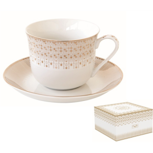 Porcelán reggelizőcsésze+alj 370ml dobozban