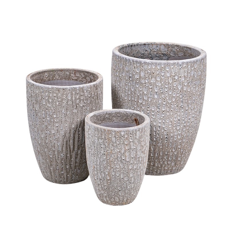 Kerámia kaspó, Brisbane Vase hármas szett antik fehér, 26x34-43x55cm
