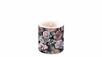AMB.19213900 Vintage Flowers Black átvilágítós gyertya 8x7