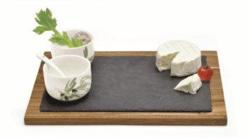 R2S.997OFR Fa vágólap 2 porcelán tálkával porcelánkanállal