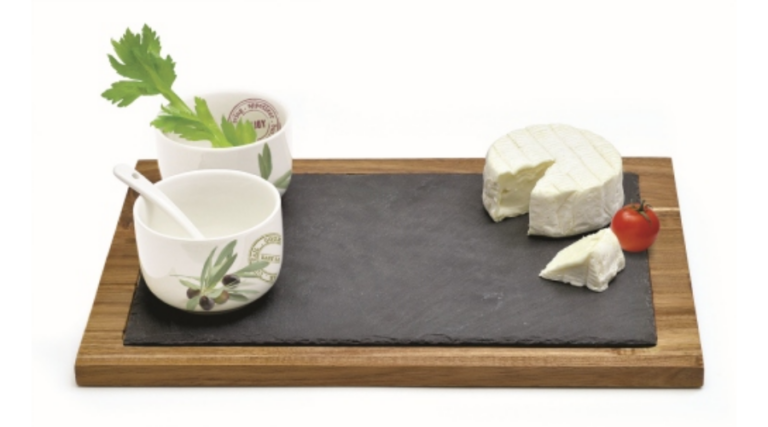 R2S.997OFR Fa vágólap 2 porcelán tálkával porcelánkanállal