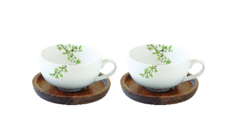 R2S.1081NTRA Porcelán kávéscsésze akácfa aljjal