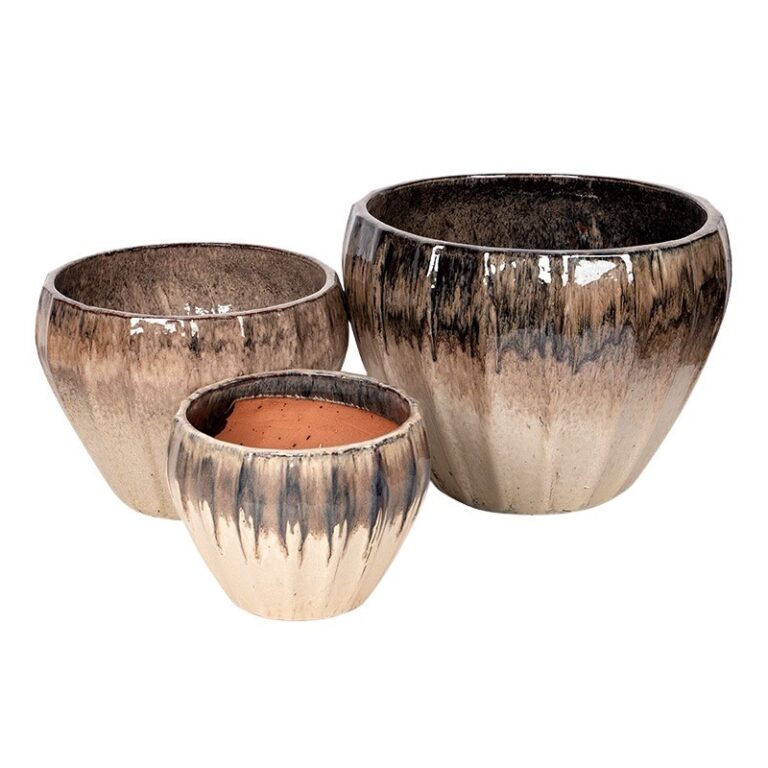 Sinclair Eros kerámia növénytartó szett krém-barna 32x24-55x41cm S3