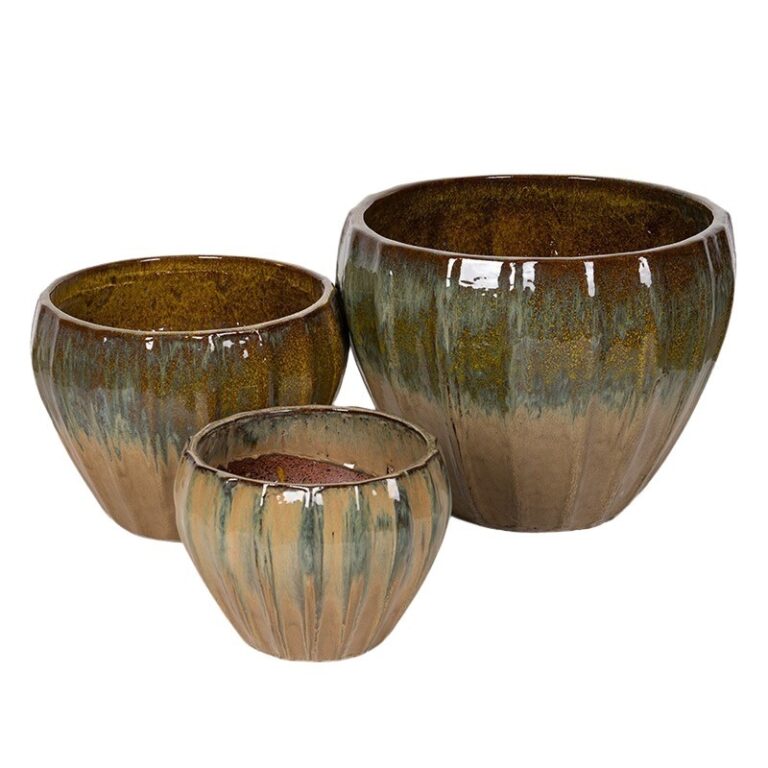 Sinclair Eros kerámia növénytartó szett zöldesbarna 32x24-55x41cm S3