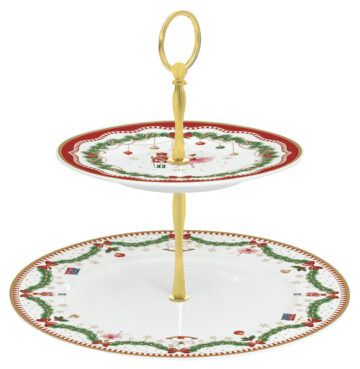 Porcelán süteményes állvány 2 emeletes 19/27cm dobozban, Magie de Noel