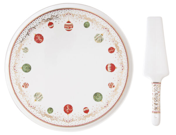 Porcelán tortatál lapáttal, 32cm, dobozban, Christmas Eve