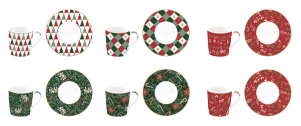 Porcelán eszpresszócsésze+alj 6 személyes, 100ml, dobozban, Coffee Mania, Fancy Christmas