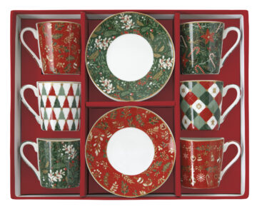 Porcelán eszpresszócsésze+alj 6 személyes, 100ml, dobozban, Coffee Mania, Fancy Christmas