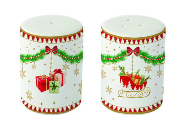 Porcelán só-borsszóró szett, 7cm, dobozban, Magie de Noel