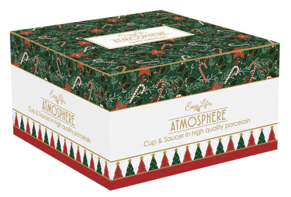 Porcelán reggelizőcsésze+alj 400ml, dobozban, Atmosphere, Fancy Christmas