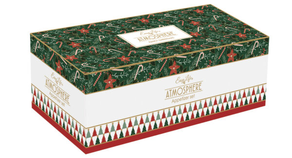 Porcelán kínálótál 4 db-os szett:11,5/8/6,5/4,5cm átmérő, bambusztálcán 29x13cm, Atmosphere, Fancy Christmas