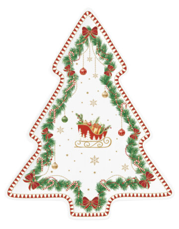 Porcelán fenyőtálca 20,5x25,5cm, dobozban, Magie de Noel