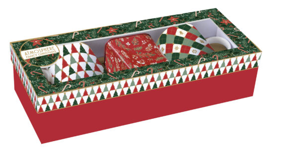 Porcelánbögre 350ml, 2db+fémdoboz 7,5×7,5x9cm, ajándékszett dobozban, Fancy Christmas, Atmosphere