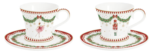 Porcelán eszpresszócsésze+alj 2 személyes, 80ml, dobozban, Magie de Noel