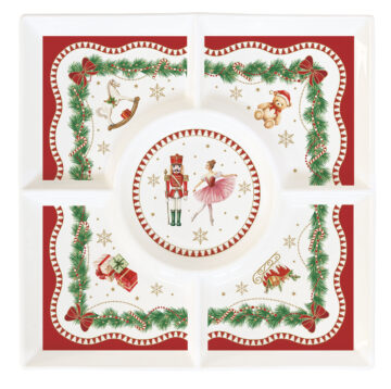 Porcelán kínálótálca 25x25cm, dobozban, Magie de Noel
