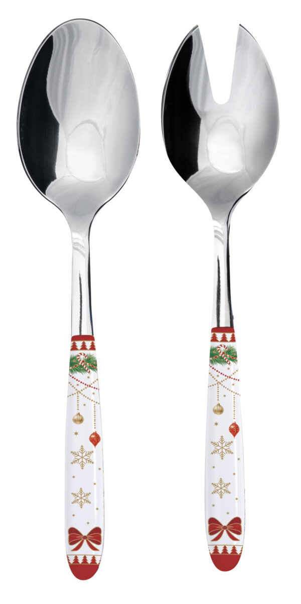 Rozsdamentes salátakiszedő szett műanyag dekorborítású nyéllel, Magie de Noel