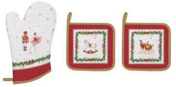 Edényalátét 2 db, 20x20cm+edényfogó kesztyű 20x30cm, 100% pamut, Magie de Noel