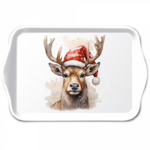 Műanyag kistálca Deer with Santa hat white