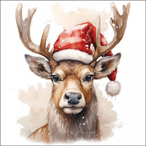 Papírszalvéta Deer with Santa hat white