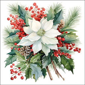Papírszalvéta Poinsettia bouquet white  33x33cm