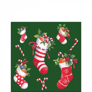 Papírszalvéta X-mas stockings green