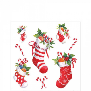 Papírszalvéta X-mas stockings white