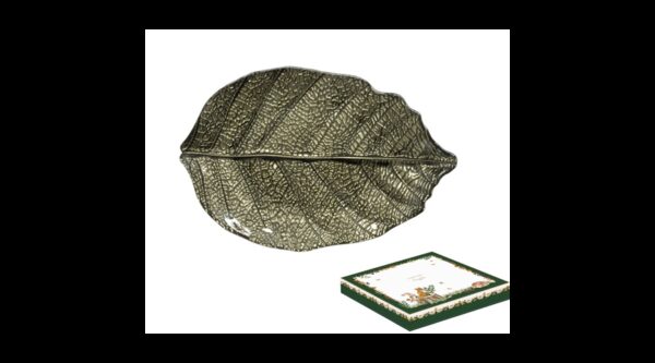 R2S.1535FODG Nyírfalevél üvegtányér 32x21cm