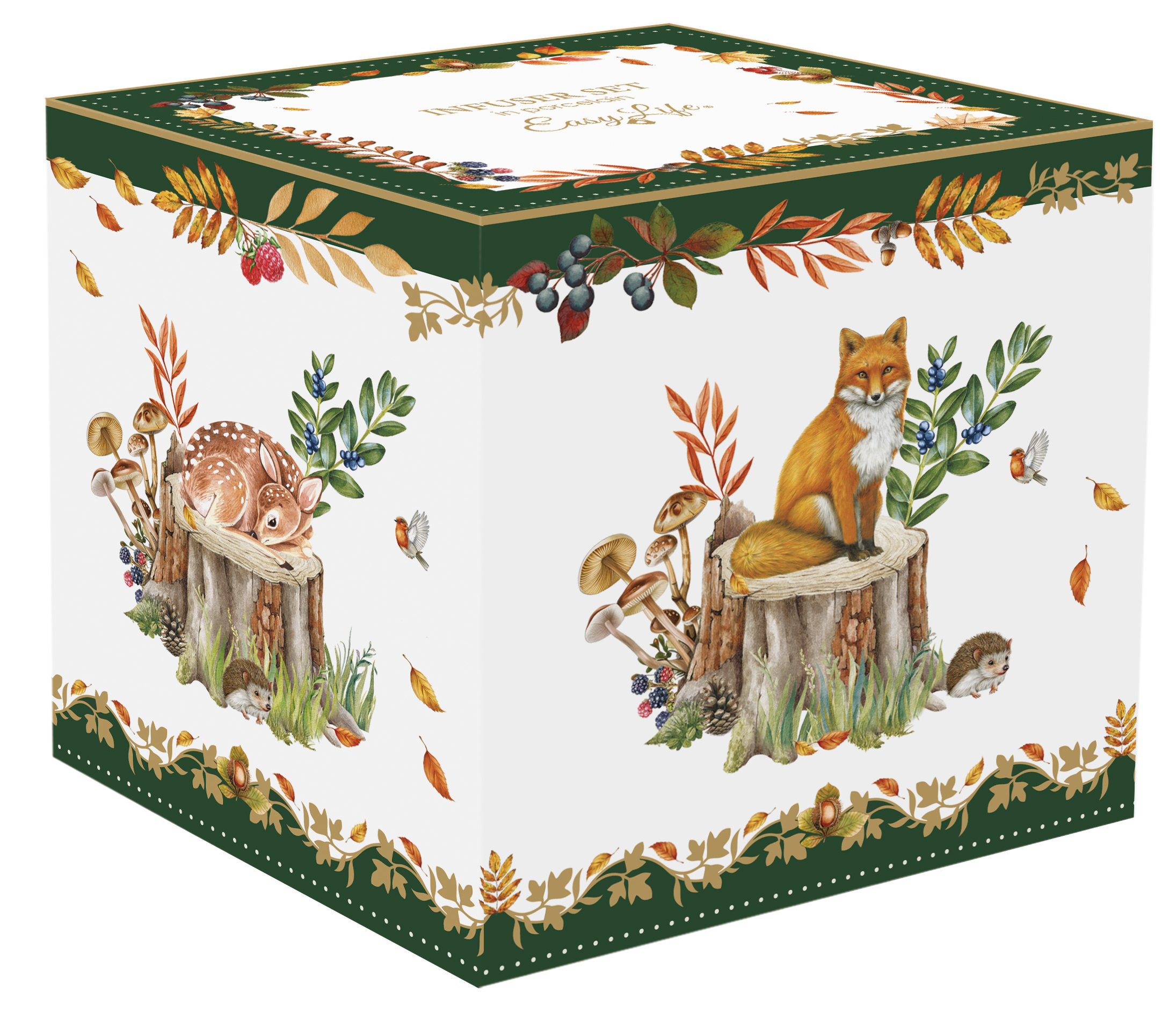 Porcelán szűrősbögre tetővel, 450ml, dobozban, Forest Dream