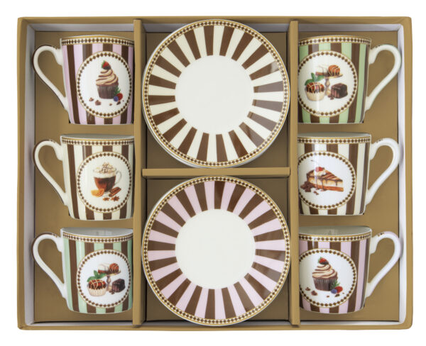 Porcelán eszpresszócsésze+alj 6 személyes, 100ml, dobozban, Coffee Mania, Sweet Moments