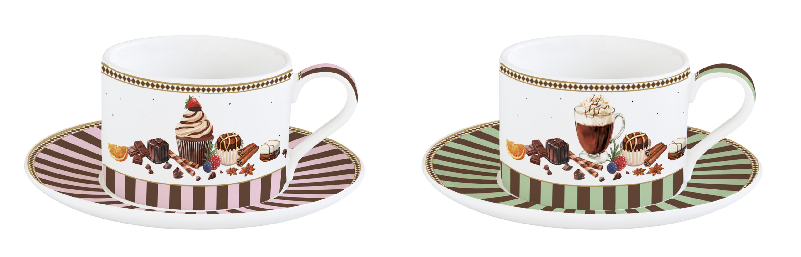 Porceláncsésze+alj 240ml, 2 személyes, dobozban, Sweet Moments