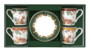 Porcelán eszpresszócsésze+alj 4 személyes, 100ml, dobozban, Forest Dream