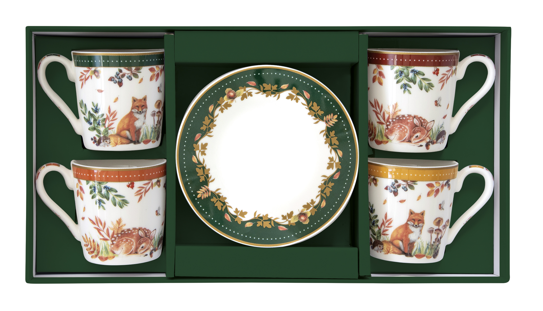 Porcelán eszpresszócsésze+alj 4 személyes, 100ml, dobozban, Forest Dream