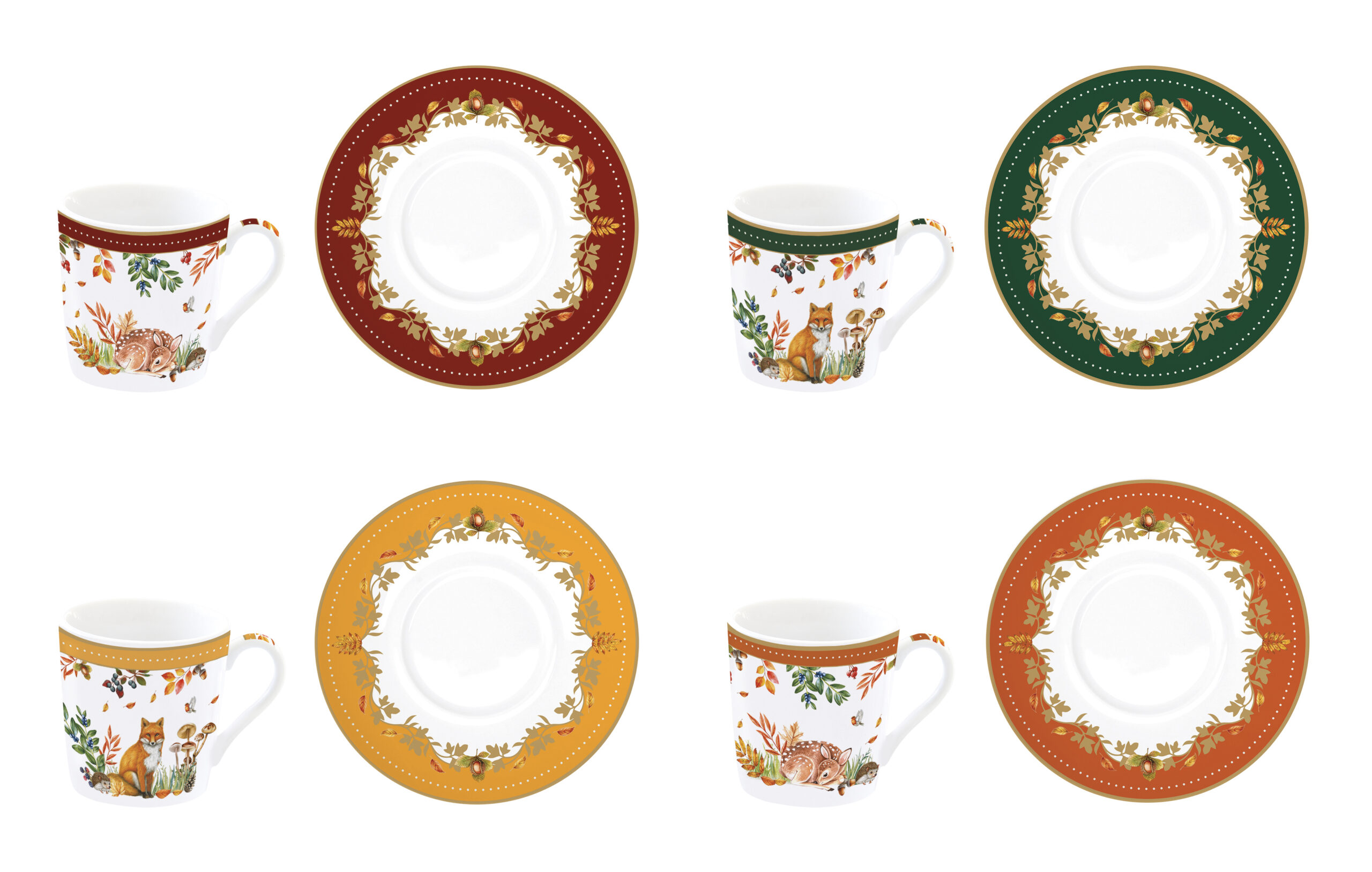 Porcelán eszpresszócsésze+alj 4 személyes, 100ml, dobozban, Forest Dream