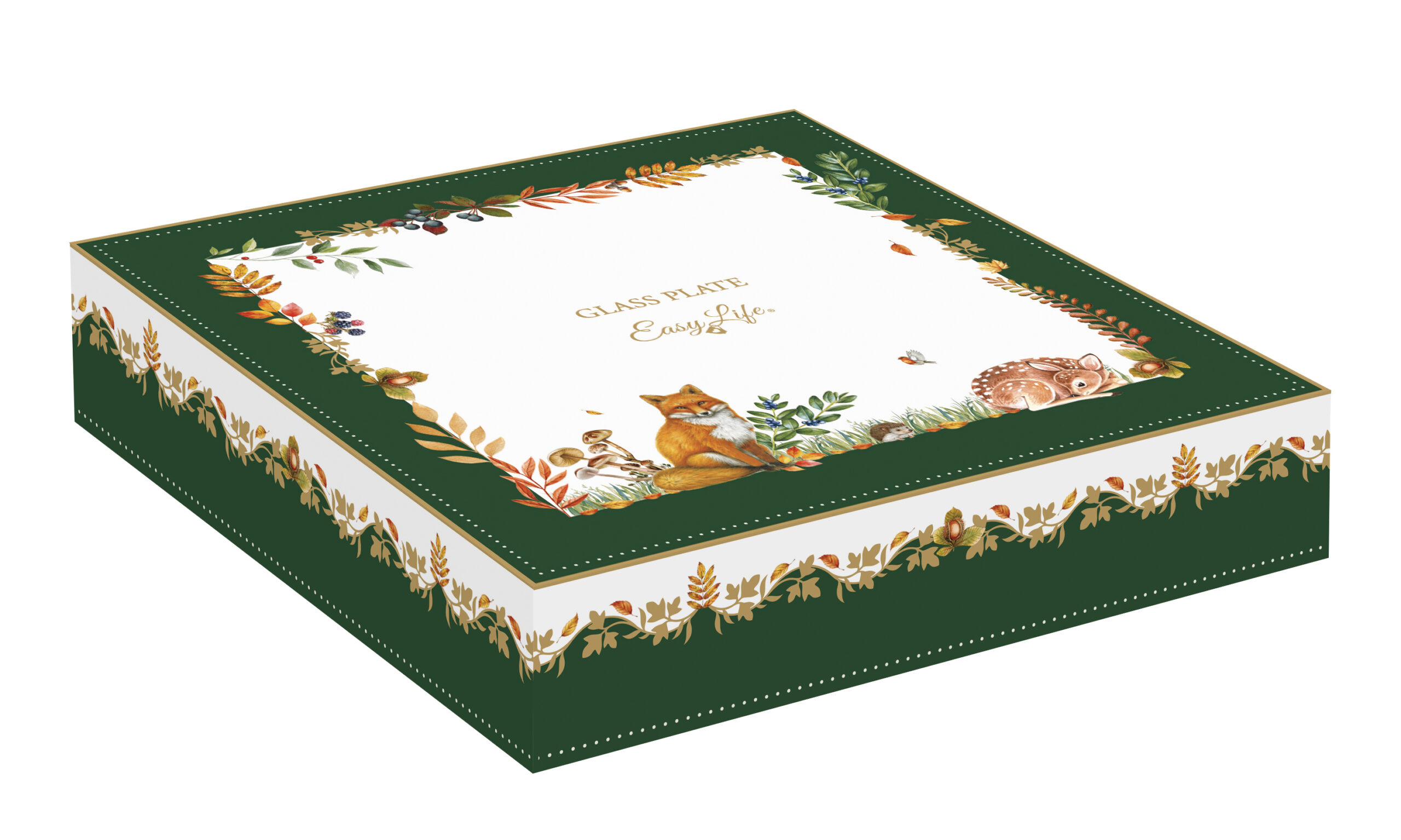 Juharfalevél üvegtányér 21x18cm, dobozban, Forest Dream