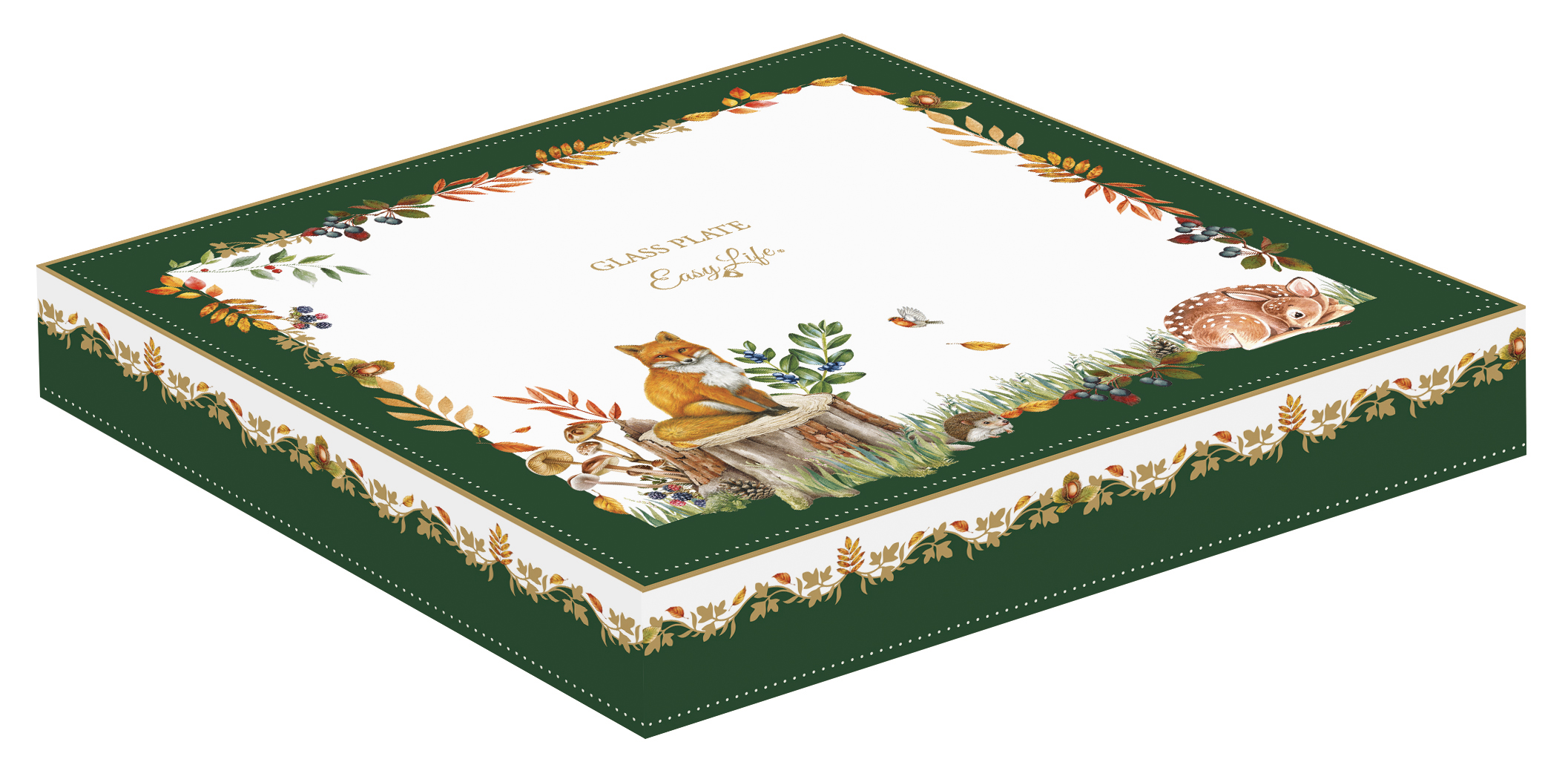 Nyírfalevél üvegtányér 26x18cm, dobozban, Forest Dream
