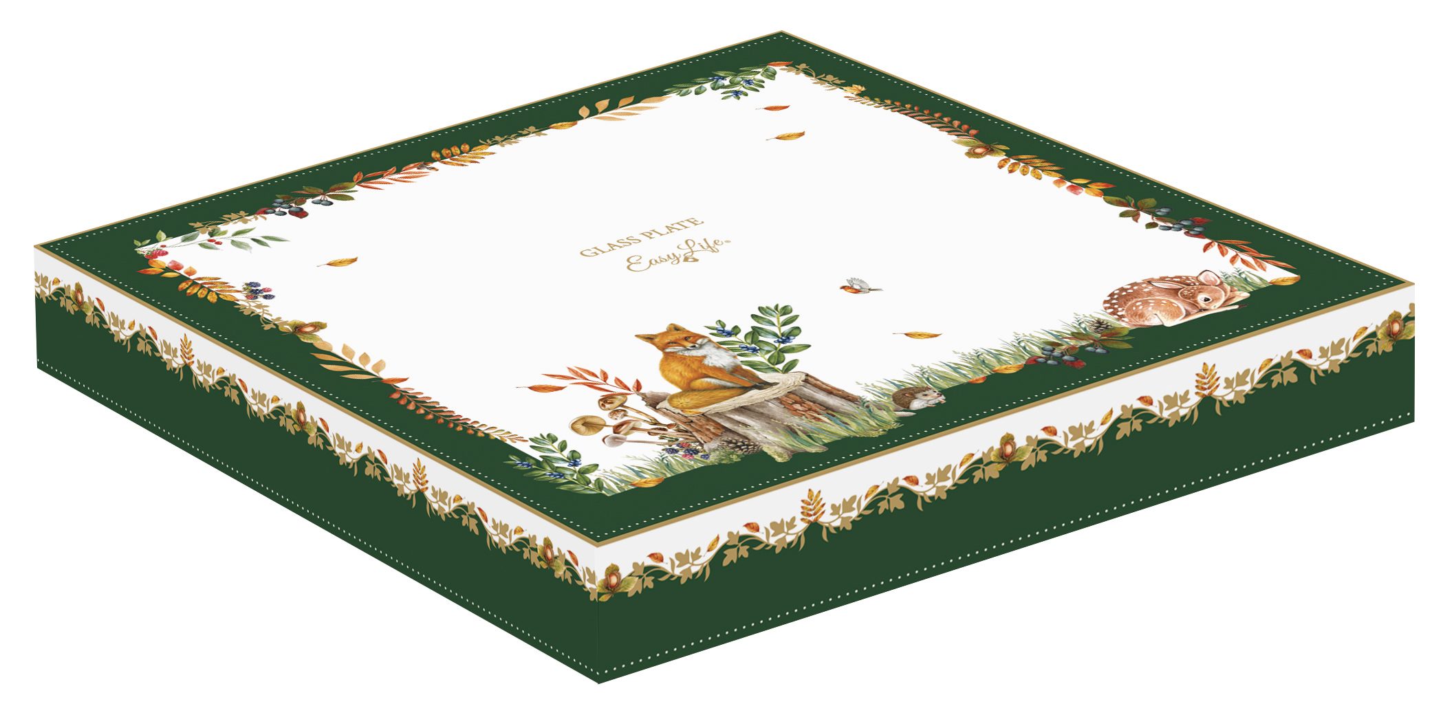 Nyírfalevél üvegtányér 32x21cm, dobozban, Forest Dream