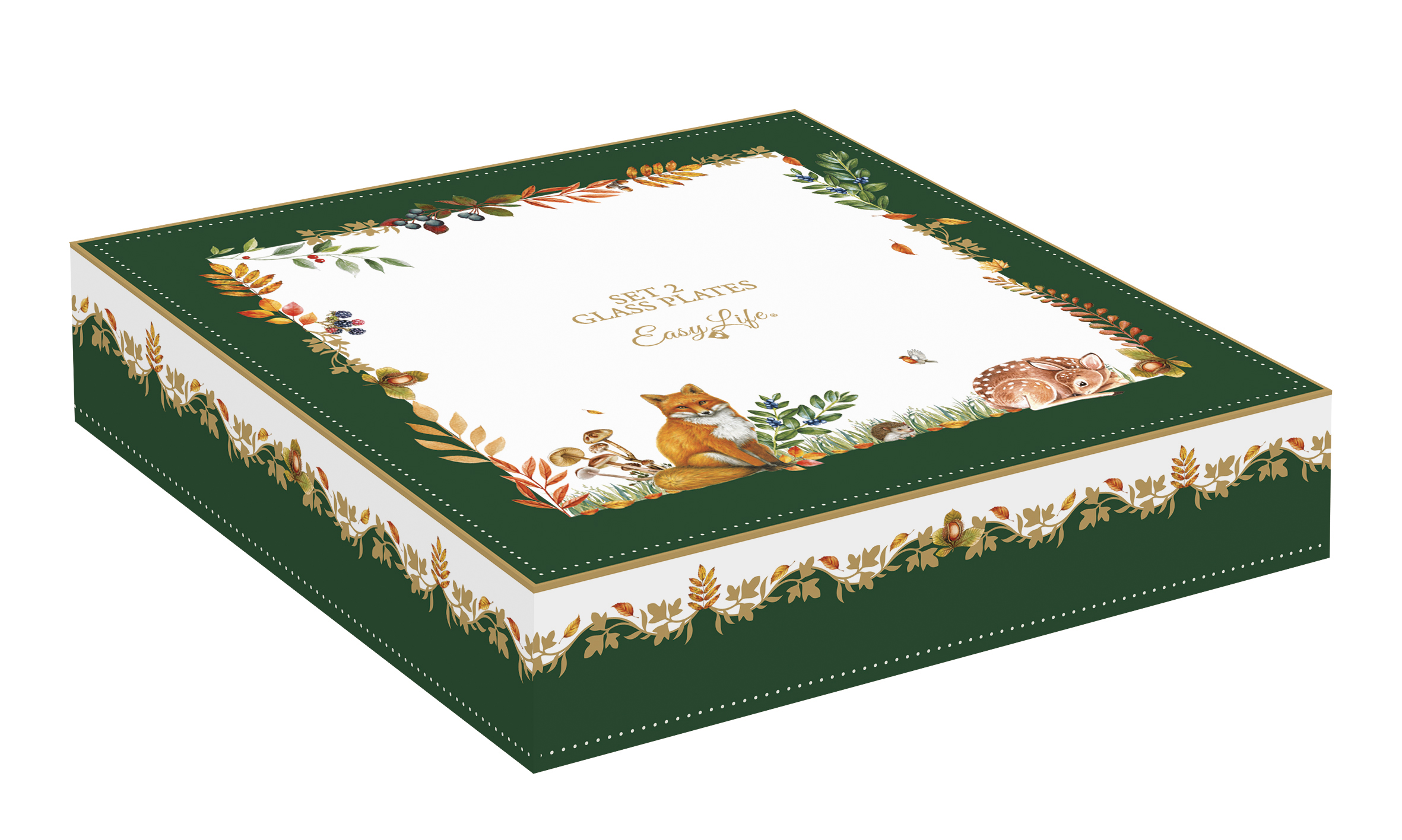 Hársfalevél üvegtányér 2db-os szett, 18x16cm, dobozban, Forest Dream