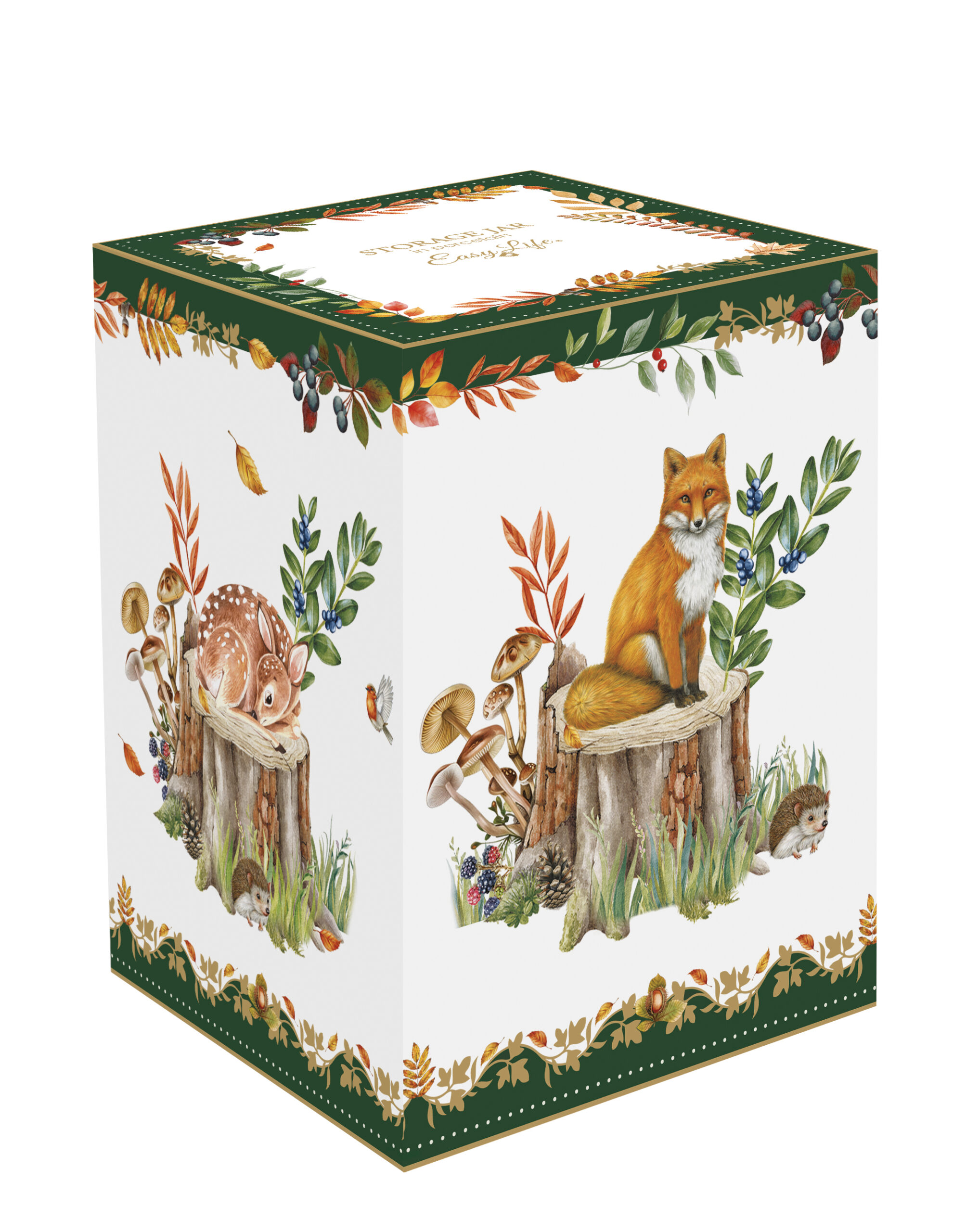 Porcelán konyhai tároló fedővel, 11x16cm, dobozban, Forest Dream