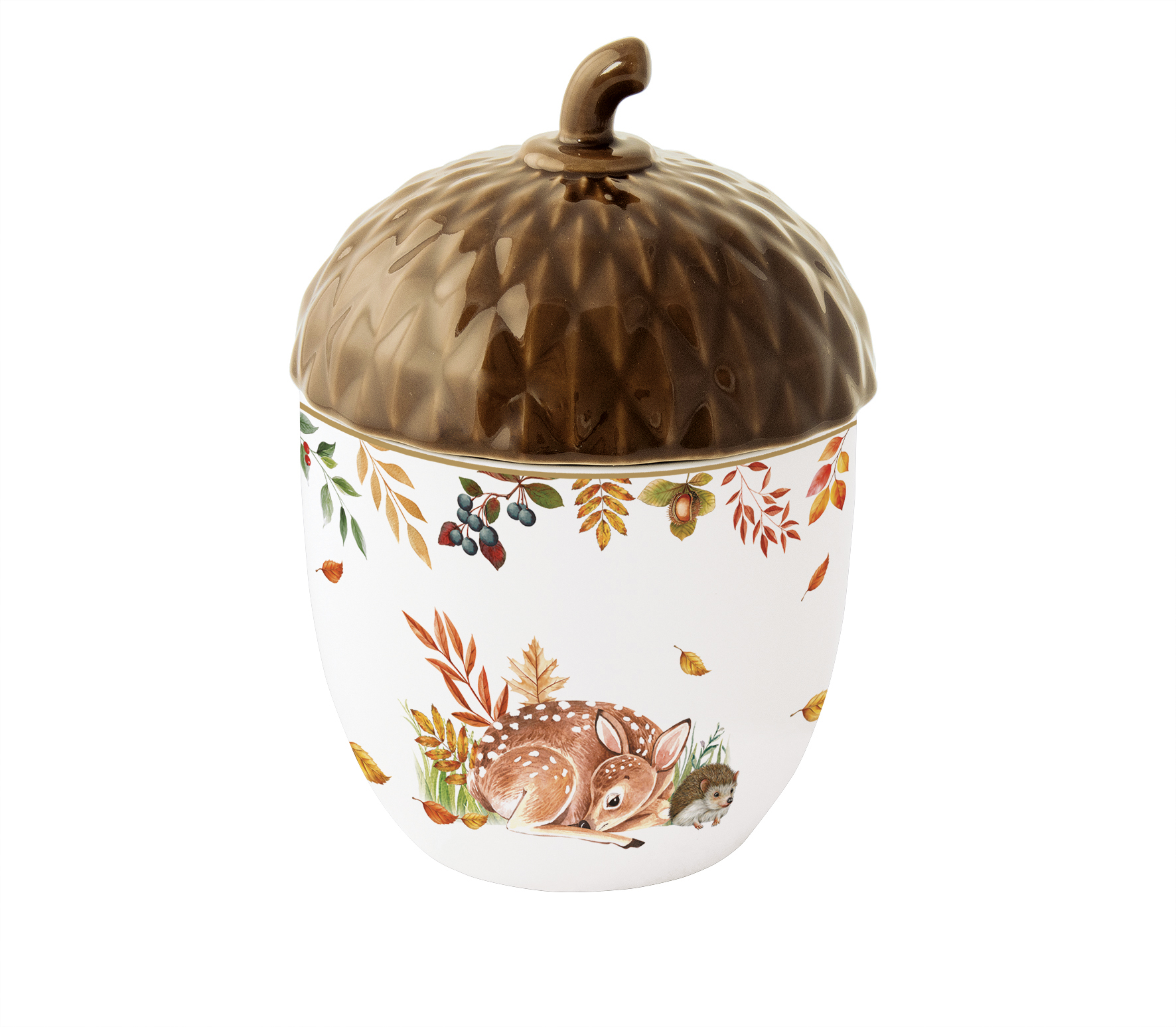 Porcelán konyhai tároló fedővel, 11x16cm, dobozban, Forest Dream