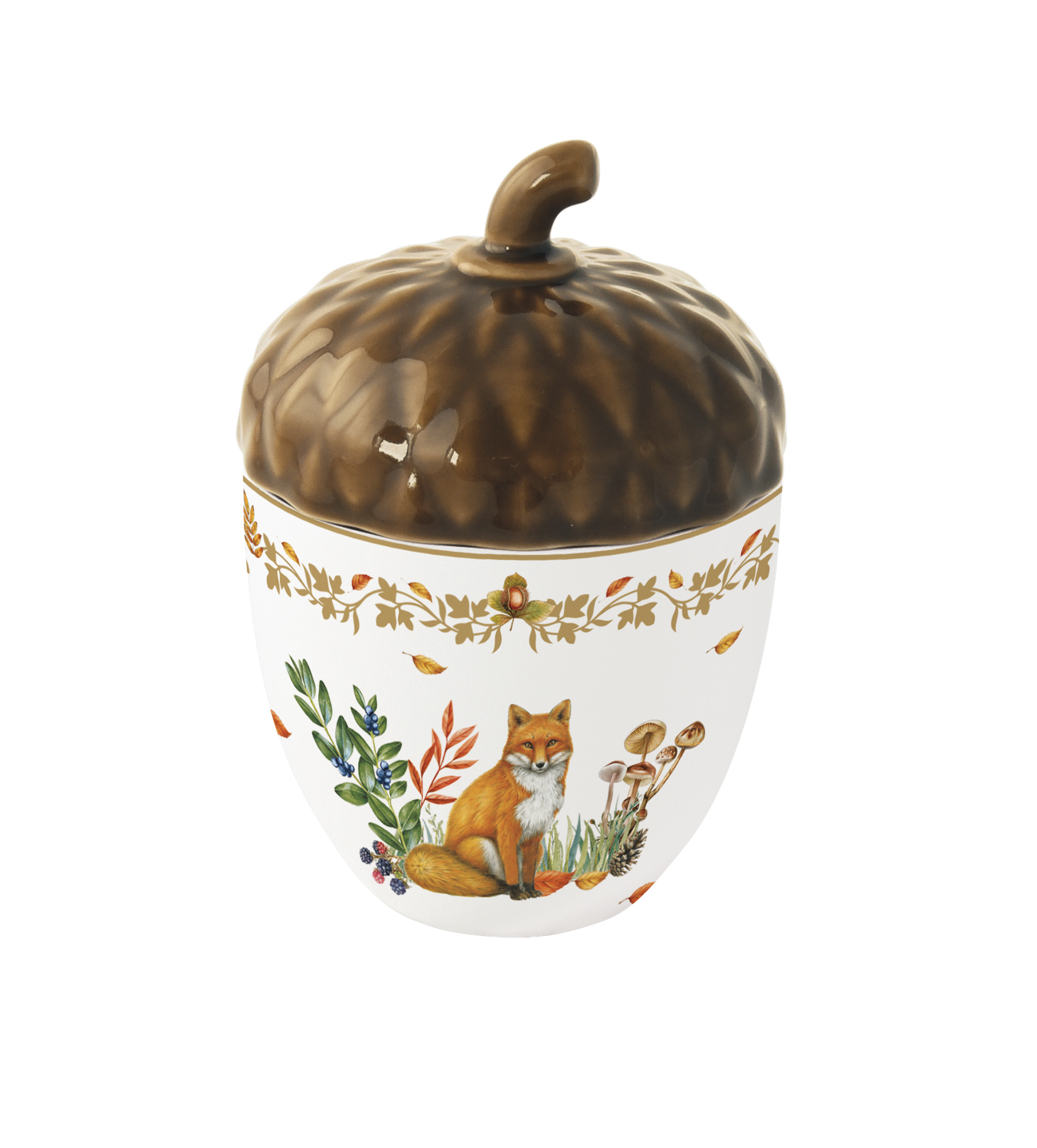 Gyertya porcelántálkában fedővel, 8,5x12cm, dobozban, Forest Dream