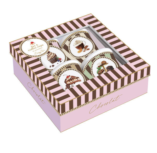 Porcelán eszpresszópohár 4 személyes, 100ml, dobozban, Sweet Moments