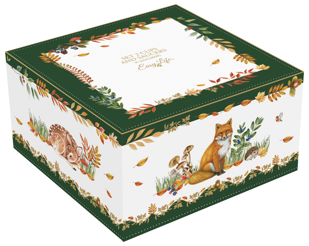 Porcelán teáscsésze+alj 240ml, 2 személyes, dobozban, Forest Dream