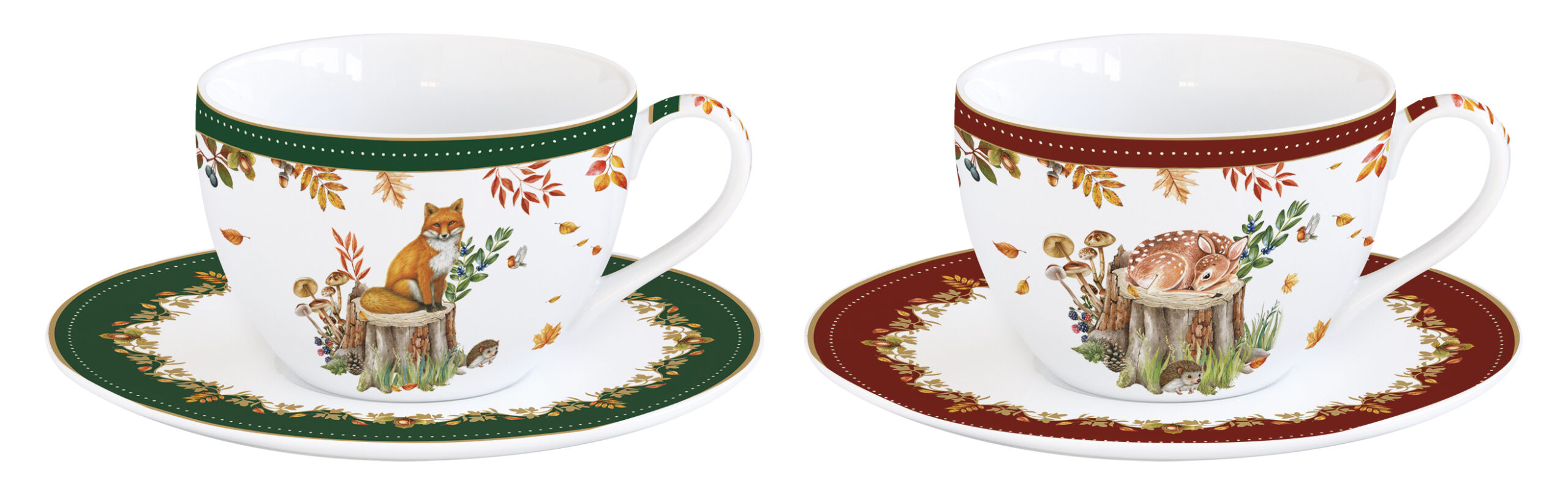 Porcelán teáscsésze+alj 240ml, 2 személyes, dobozban, Forest Dream