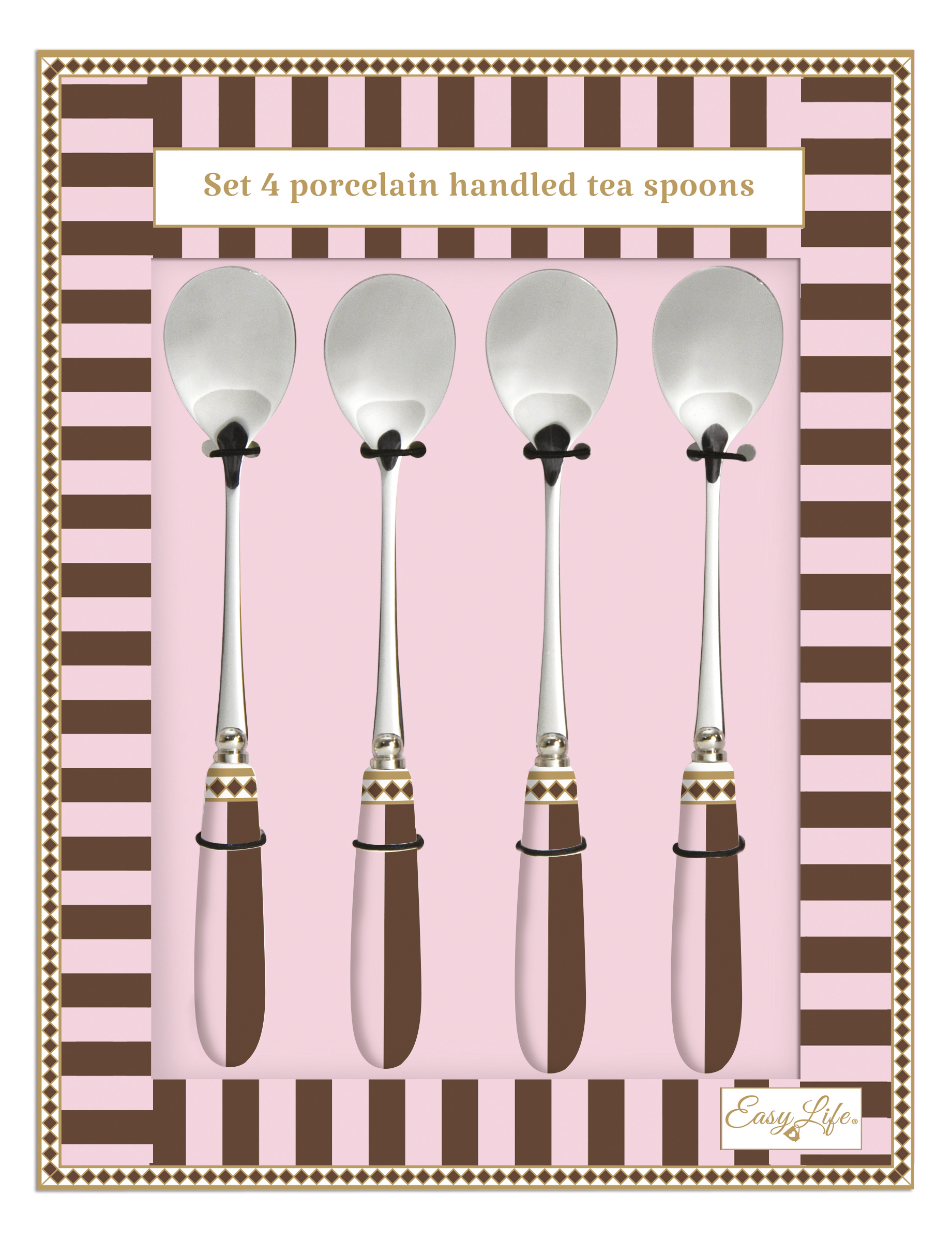 Rozsdamentes teáskanál szett 4 db-os, porcelánnyéllel, Sweet Moments