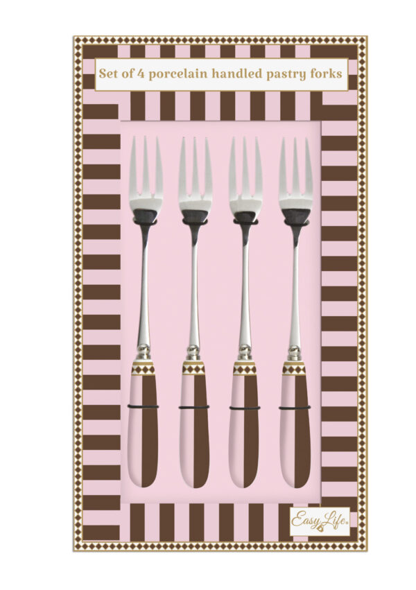 Rozsdamentes süteményes villaszett 4 db-os, porcelánnyéllel, Sweet Moments