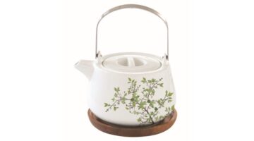 R2S.1089NTRA Porcelán teáskanna akácfa tálcán