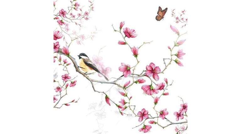 AMB.13311215 Bird & Blossom white papírszalvéta 33x33cm
