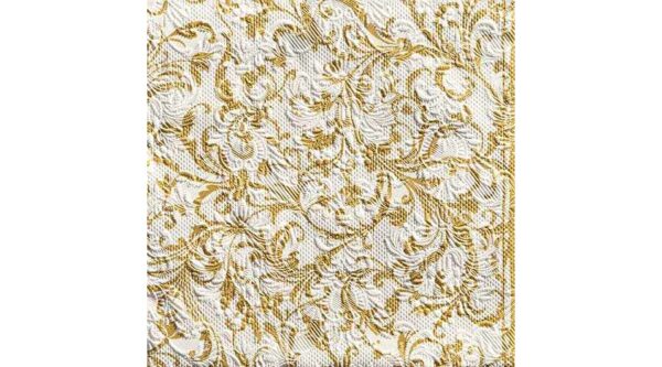 AMB.13307388 Elegance Damask White/Gold dombornyomott papírszalvéta 33x33cm