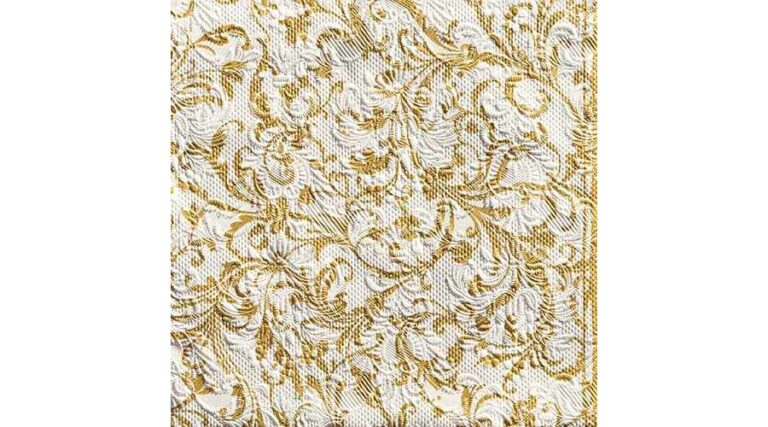 AMB.13307388 Elegance Damask White/Gold dombornyomott papírszalvéta 33x33cm